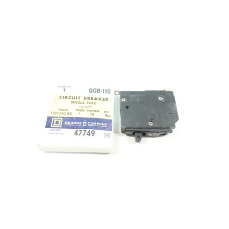 Square D Molded Case Circuit Breaker, QOB Series, 10A, 1 Pole, 120/240V AC, 10kA at 120/240V AC Q0B-110